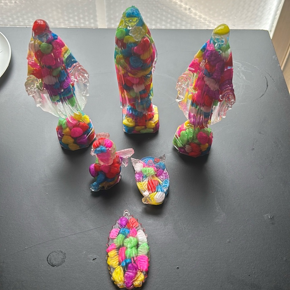 6 PCS Religious statues hand-made rainbow stones. Bundle